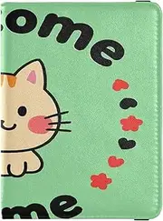 [Amooorous] Welcome Home Cute Cartoon Cat Leather decorative passport holder for travel women Travel Documents Organizer Protector Wallet Passport Holder Ultra Slim, welcome home Cute cartoon cat, 1 size