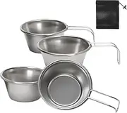 Stainless Steel Cups - Portable Stainless Steel Coffee Mug | 50ml Elegant Mini Wine Cup with Handle | 4X Small Mugs Equipment for Camping Sports Outdoors Tea Dining Backpacking Kitchen
