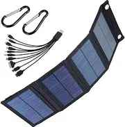 100W Solar Panel Folding Charger IP65 Waterproof USB Solar Power Charger with 2 Hooks and 1 Adapter Lightweight Outdoor Power Bank Phone Charger for Outdoor Activities Fulasun