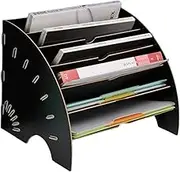 Desk Magazine Holder File Organizer Fan-Shaped Wooden Desktop File Holder Desk Organizer DIY Document File Cabinet Magazine File Holder/Desk Organizer (Color : Black)