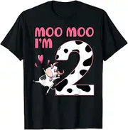 [X.Style] Moo Moo I'm Two 2nd Birthday Farm Cow Sounds Toddler ds1276 T-Shirt (S) Black