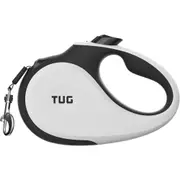 TUG 360° Tangle-Free Retractable Dog Lead for Up to 25 kg Dogs - 5 m Strong Nylon Tape - One-Handed Brake, Pause, Lock (Medium, White)