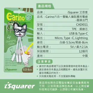 【iSquarer】Carino 六合一鑰匙圈充電線-墨鏡法鬥 Lightning Type-C Micro多合一可愛線