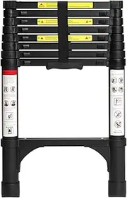 [BOCOM] 8.5 FT Aluminum Telescoping Ladder, Lightweight Multi-Purpose Collapsible Extension with 2 Triangle Stabilizers, Heavy Duty 330 lbs Max Capacity, Ideal for Home, RV, and Outdoor Work Black