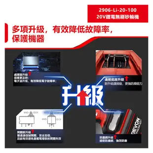 DEVON大有【20V鋰電無刷砂輪機 2906-Li-20-100】角磨 電動起子 工具機 電動工具