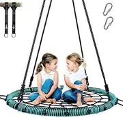 Trekassy 750lbs Spider Web Saucer Tree Swing 40 inch for Kids Adults, Outdoor Net Swing with Steel Frame and 2 Hanging Straps-Green