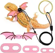Bearded Dragon Lizard Leash Harness - Burgundy Bearded Lizard Winged Harness and Lead, Adjustable 3 Size Pack Burgundy Bearded Lizard Dinosaur Wing Harness Leash with Leader (Pink)