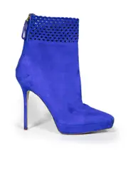 Blue Suede Cut Out Ankle Boots