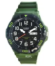 Casio Analog Army Green Resin Band Black Dial Quartz MRW-210H-3A 100M Mens Watch