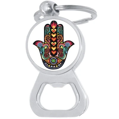 Colorful Hamsa Bottle Opener Keychain - Metal Beer Bar Tool Key Ring