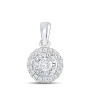 14k White Gold Round Diamond Solitaire Halo Pendant 1/4 Cttw