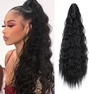 Clip Claw Ponytail Hair Extensions Corn Wave Curly Ponytail Hairpiece Synthetic Ponytail Extensions for Women 22 Inch 1B Natural Black