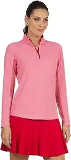 [IBKUL] Athletic & Leisure Wear Sun Protective UPF 50 Icefil Cooling Mini Check Long Sleeve Mock Neck with Under Arm Mesh 10754