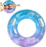 Swim Rings, Swimming Ring Adult Starry Sky Sequins Floating Ring with Handle Inflatable Swimming Tube for Adults Pool Floats for Summer Beach Party Supplies