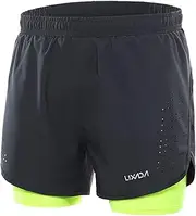 [MEIJUN] RAYWE Men's 2-in-1 Running Shorts Quick Drying Breathable Active Training Exercise Jogging Cycling Shorts with Longer Liner