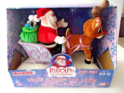 GEMMY RUDOLPH THE RED NOSED REINDEER, SANTA & SLEIGH ANIMATED WORKING NEW IN BOX