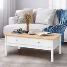 Oikiture Coffee Table Storage Drawers Side Tables Sofa Cafe Desk Natural White