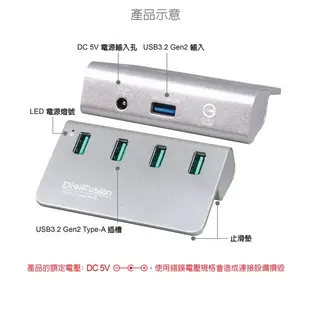 伽利略 USB3.2 Gen2 4埠 Hub 鋁合金 銀色H418S-WH