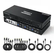 USB 3.0 HDMI+DP+USB C KVM Switch 3 Monitors 4 Computers 4K@60Hz, 4 Port Triple M
