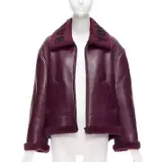 BALENCIAGA Demna 2020 burgundy shearling collar cocoon biker bomber XS