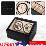 4+6 Black Leather Luxury Automatic Dual Motor Watch Winder Display Storage Box