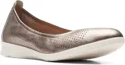 CLARKS NEW Jenette Ease Ballet Flat Metallic Leather Size 8 W Leather Slip On