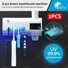 2PCS Toothbrush Holder W/ UV Steriliser Automatic Toothpaste Dispenser Squeezer