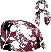 [FVQL] 1 Pcs Nurse Caps for Women, Surgical Cap with Hair Scrunchy, Scrub Cap, Floral Plaid and Butterflies Pattern