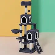 i.Pet 168cm Cat Tree, Cats Scratching Post Multi-Level Tower Pet Scratcher Climbing Trees Posts Indoor Kittens Wooden Play House Kitty Activity Center, with Plush Cover Condo Hammock Bed Black