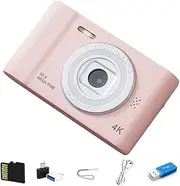 Pohsjasd 4K Digital Camera HD Photography Travel Selfie Camara 2.4inch Selfie Mini Retro Cam Pink