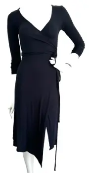 NWT TOPSHOP Wrap Dress Split Hem Front Baby Rib Long Sleeve Made UK Black 4 $60