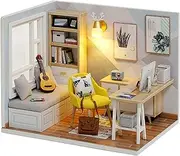UONNO Wooden DIY Dollhouse Kit with LED Lights, 1:32 Scale Miniature House Building Set with Furniture & Dust Cover, Adult Craft Kit for Home Decor & Collection