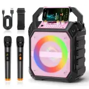 Karaoke Machine with 2 Wireless Microphones, Portable Bluetooth Speaker for A...
