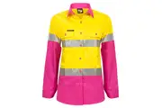 Workcraft Ladies Hi-vis Taped Vented Cotton Shirt WSL501 - Yellow/Pink