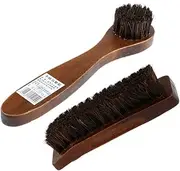 [F Fityle] FITYLE 2x Long Wood Handle Bristle Horse Hair Brush Shoe Boot Polish Shine Cleaning