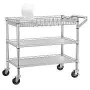 Utility Cart with Wheels, 990lbs Capacity Metal 3 Tier Rolling Carts, NSF