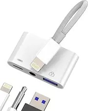 Lightning 3.5mm USB Adapter 3-in-1 for iPhone 14 13 12 11 Pro Max Port Headphone Jack Charging Port for Apple for IPad Keyboard Mouse Flash Drive AUX Audio Splitter Cable Connector Earphones Adaptor