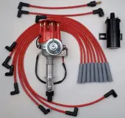 PONTIAC 350-389-455 RED Small Cap HEI DISTRIBUTOR + BLACK 45K COIL + PLUG WIRES
