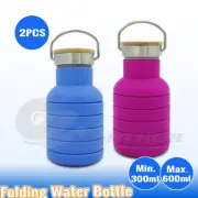 2 x Collapsible Gym Water Bottle 600ML Outdoor Sport Camping Yoga Office Kettle