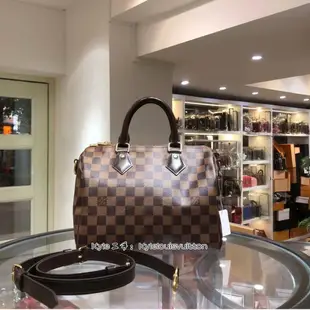 LV二手正品 LV  路易威登  N41368 咖啡色 棋盤格 speedy25 附背帶 波士頓 手提包 肩背包