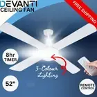 Devanti 52" Ceiling Fan with LED Light Remote 3 Speeds Reverse Cycle Quiet 70W