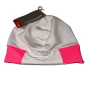 Saucony Womens OSFM White Pink Beanie Utility Hat with Ponytail Hole NWT