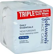 Johnson's Daily Essentials Facial Cleansing Wipes 3 x 25 Pack| Moisturise dry and sensitive skin