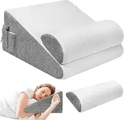 SHINGONE Triangle Sponge Bed Wedge Pillow with Memory Foam: 50x50x26cm 2-in-1 Anti-Reflux Set - Grey & White, Relief for Back Pain, GERD & Acid Reflux, Removable Washable Cover with Non-Slip Base