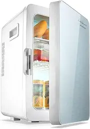 20L Mini Fridge Table Top Refrigerator Electric Reefer Portable Small Fridge Food Heater & Beverage Cooler For Car/Camping/Travel AC+DC Power Compatibility(Silver)