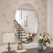 Mestikits Frameless Oval Mirror, 24x36 Inch Beveled Bathroom Mirrors for Over S