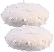 [SHERCHPRY] 2pcs Pearl Beret Imitation Wool Beret Pearl Wool Beret Fake Pearl Beaded Beret Cap Berets Rivet Beret Beret Artist Hat Women Beret Hat Beret for Women Imitation Pearls Beige