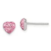 Sterling Silver Rhod-Plated Pink Preciosa Crystal Heart Post Stud Earrings