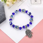 Best Handmade Evil Eye Hamsa Blue Beaded Charm Stretch Bracelet Hand of Fatima
