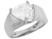10k or 14k White Gold 7mm Trillion CZ Ring Round Channel Set Side Accents